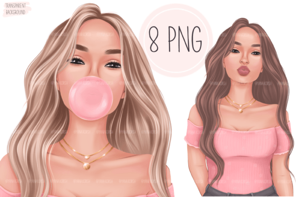 Bubblegum Girl Clipart: Planner Clipart for Playful Projects