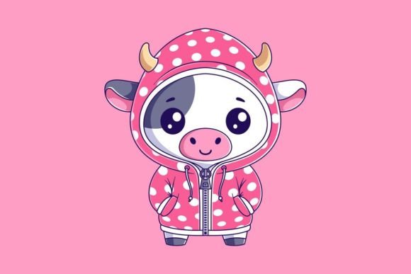 Cute Cow Wearing a Pink Jacket: A Charming Illustration for Your Designs