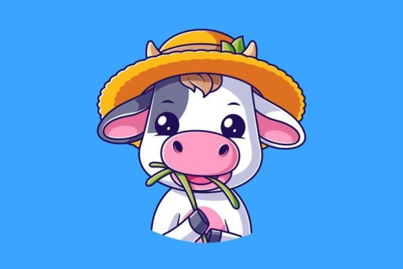 Cute Cow Wearing a Straw Hat: A Whimsical Vector for Any Project