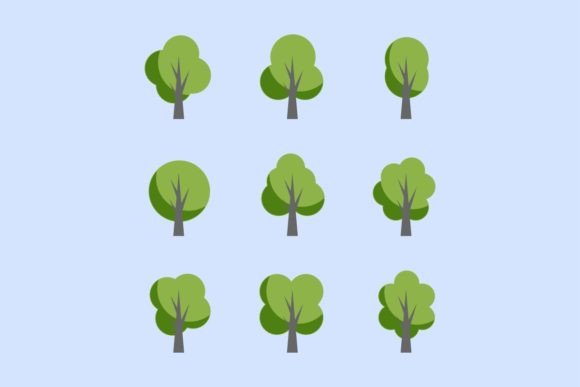 Flat Trees in Green Tones: A Versatile Design Asset
