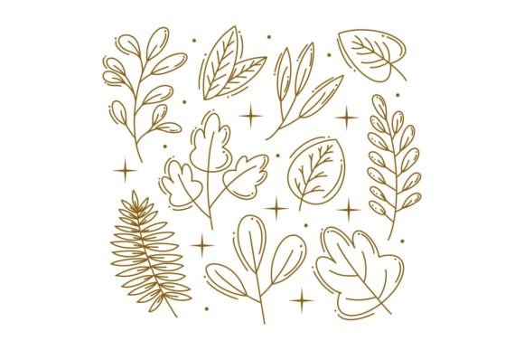 Gold Hand-drawn Plant Leafs Collection: Your Design Ally
