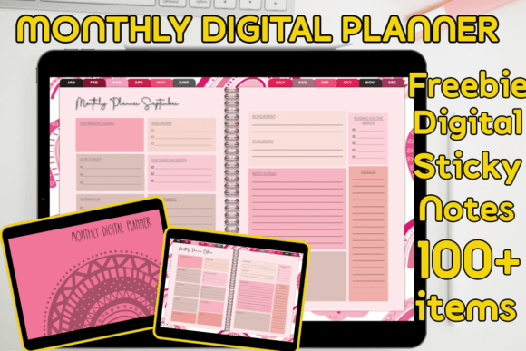 Master Your Year with a 12 Monthly Digital Planner & StickNotes
