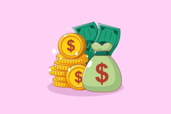 Money Bag with Pile Coins and Bills Cash: A Font for Prosperity